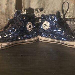 Converse Sequin High-Top Sneakers in Navy Blue